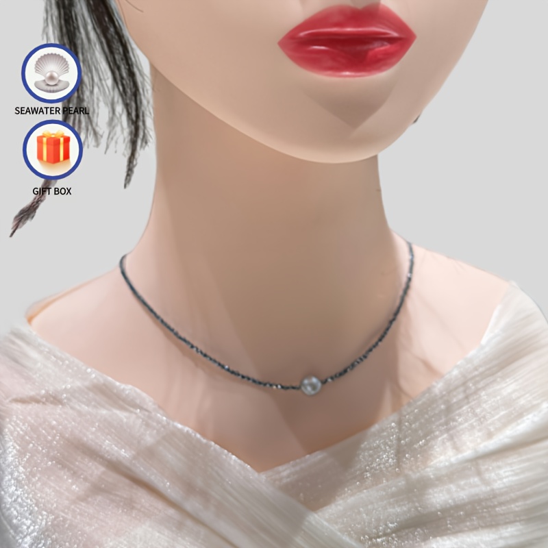 Madama Saltwater Pearl Necklace with Spinel Stones 7mm in Cold Tones